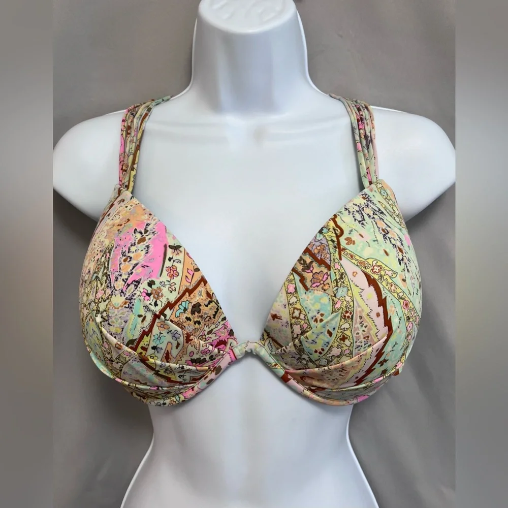 Victorias Secret 36DD Fabulous Bikini Top Padded Floral 6XU Yellow Blue‎